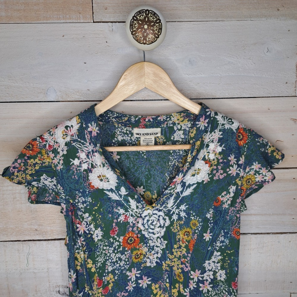 Sky And Sand Cottagecore Embroidered Floral Midi Dress Women's Small Romantic